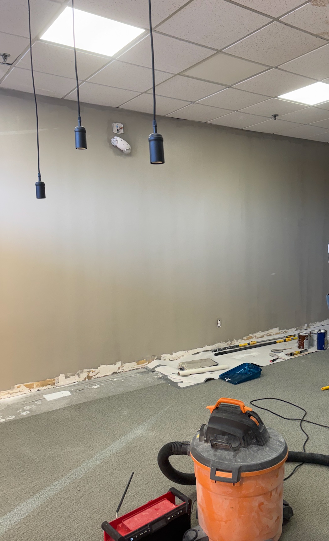 During repair- drywall repair, priming and paint completed.